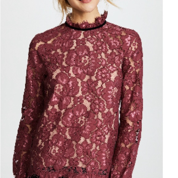 Wayf Sukie Raglan Lace Top Red Ruffled Fitted Blouse